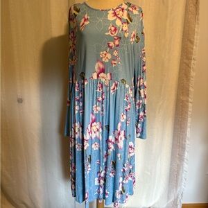 Floral Blue Long Sleeve Dress